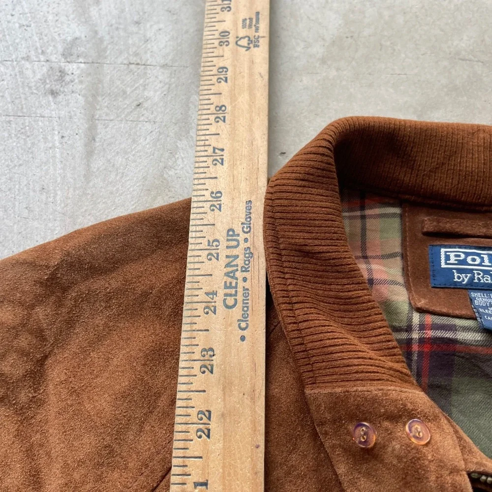 Polo Ralph Lauren Vintage Suede Leather Harrington Jacket Brown XL Plaid Lined